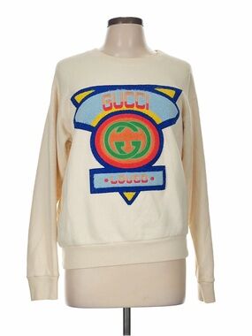 Gucci Cream Logo Graphic Crewneck Sweater EMBROIDERED